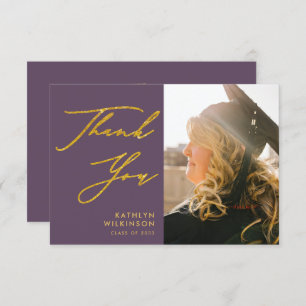 Mauve Elegant Gold Script Photo Graduation Thank You Card