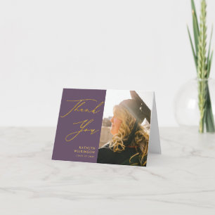 Mauve Elegant Gold Script Simple Photo Graduation Thank You Card