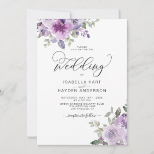 Mauve Elegant Lilac Dusty Purple Floral Wedding Invitation
