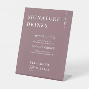 Mauve Elegant Minimalist Monogram Signature Drinks Pedestal Sign