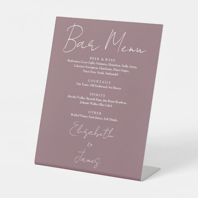 Mauve Elegant Minimalist Script Bar Menu Pedestal Sign (Front)