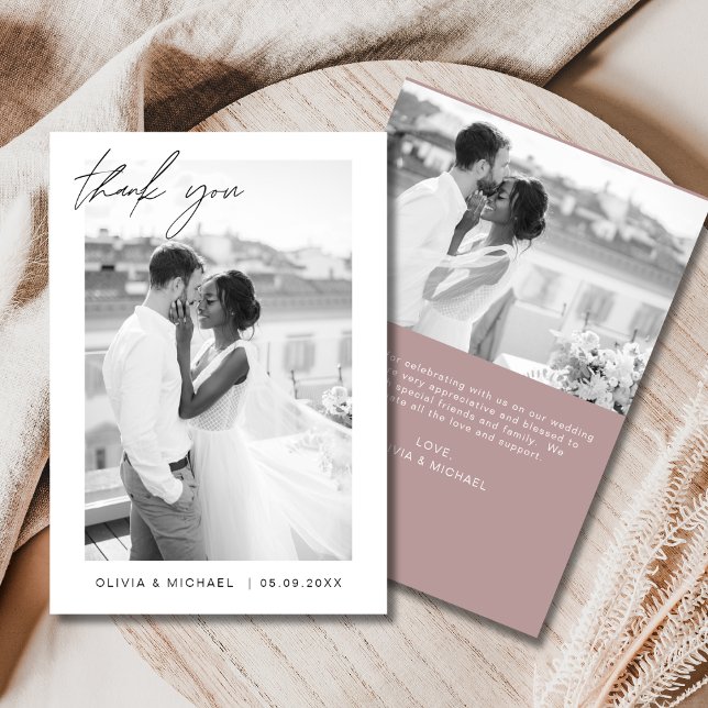 Mauve Elegant Minimalist Wedding Thank You Card (Creator Uploaded)