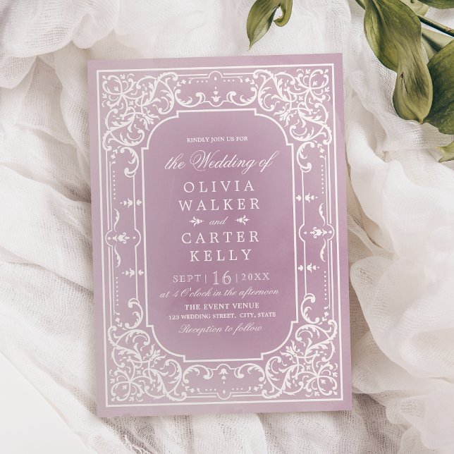 Mauve elegant ornate romantic vintage wedding invitation (Mauve elegant ornate romantic vintage wedding invitation)
