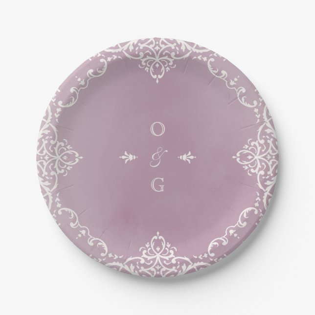 Mauve elegant romantic vintage wedding paper plate (Front)