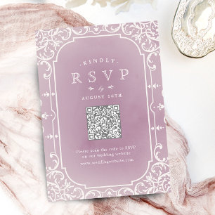 Mauve elegant romantic vintage wedding QR code RSVP Card