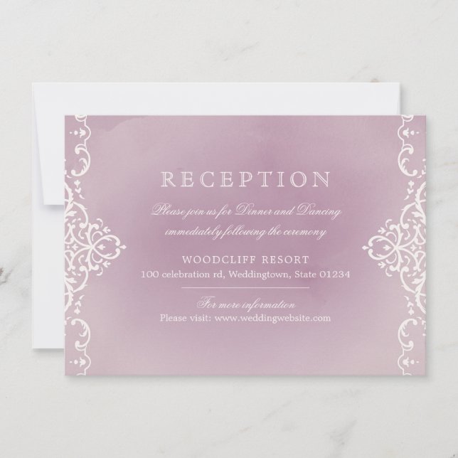 Mauve elegant romantic vintage wedding reception invitation (Front)