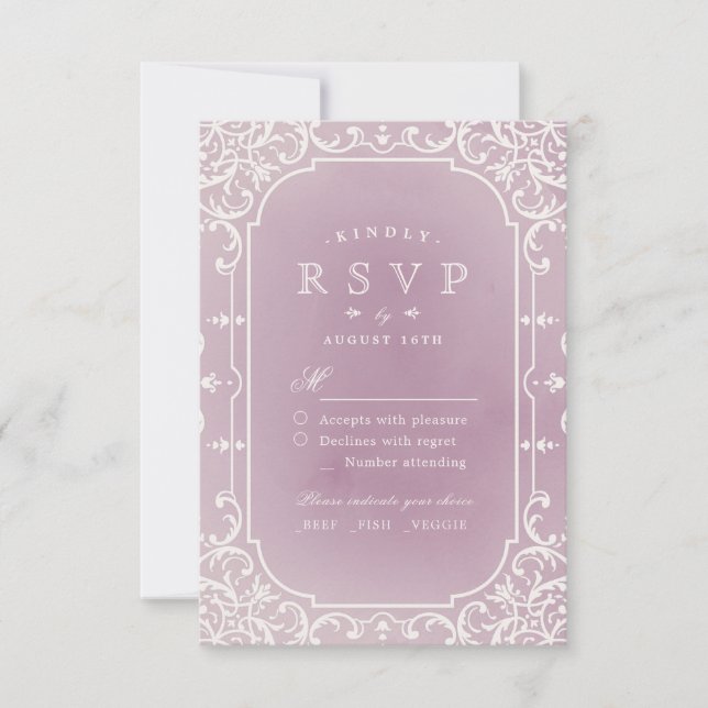 Mauve elegant romantic vintage wedding RSVP (Front)