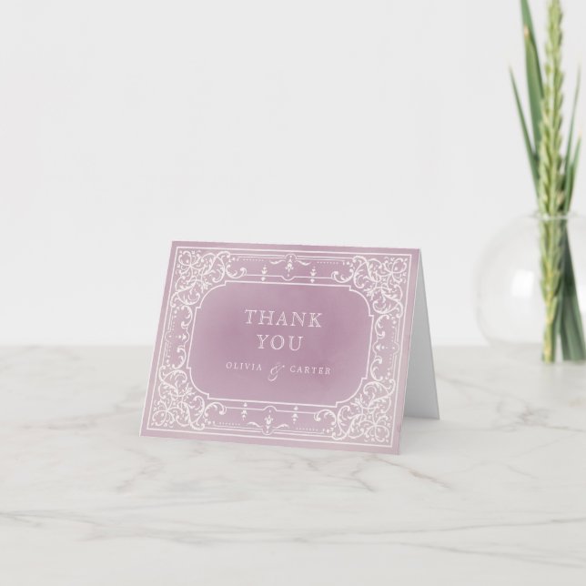 Mauve elegant romantic vintage wedding thank you card (Front)