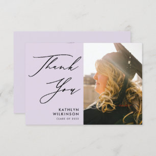 Mauve Elegant Script Minimalist Photo Graduation Thank You Card