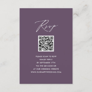 Mauve Elegant Script Minimalist QR Wedding RSVP Enclosure Card