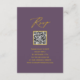 Mauve Elegant Script Minimalist QR Wedding RSVP Enclosure Card