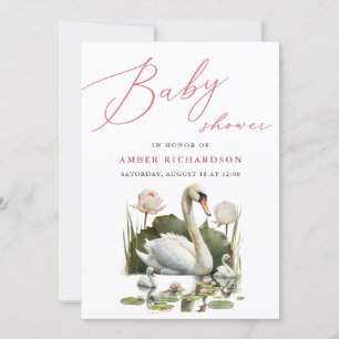 Mauve Elegant Script Minimalist Swan Baby Shower Invitation
