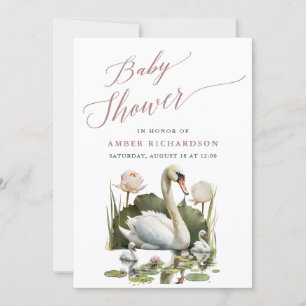 Mauve Elegant Script Minimalist Swan Baby Shower Invitation