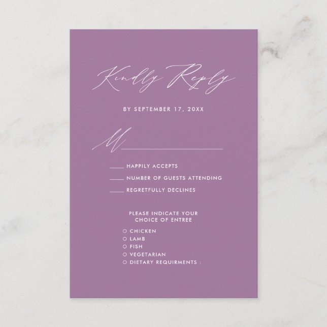 Mauve Elegant Script Minimalist Wedding RSVP Enclosure Card (Front)