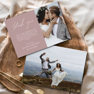 Mauve Elegant Script Photo Wedding Thank You Card