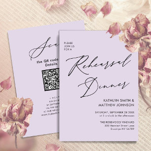 Mauve Elegant Script Rehearsal Dinner Minimal QR Invitation