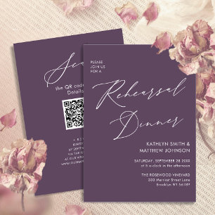Mauve Elegant Script Rehearsal Dinner Minimal QR Invitation