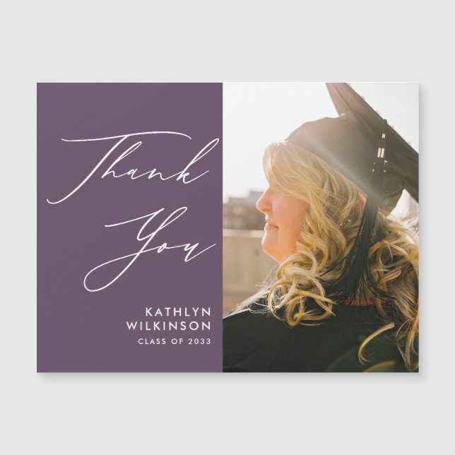 Mauve Elegant Script Simple Graduation Thank You (Front)
