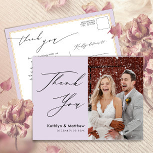 Mauve Elegant Script Simple Wedding Thank You Postcard