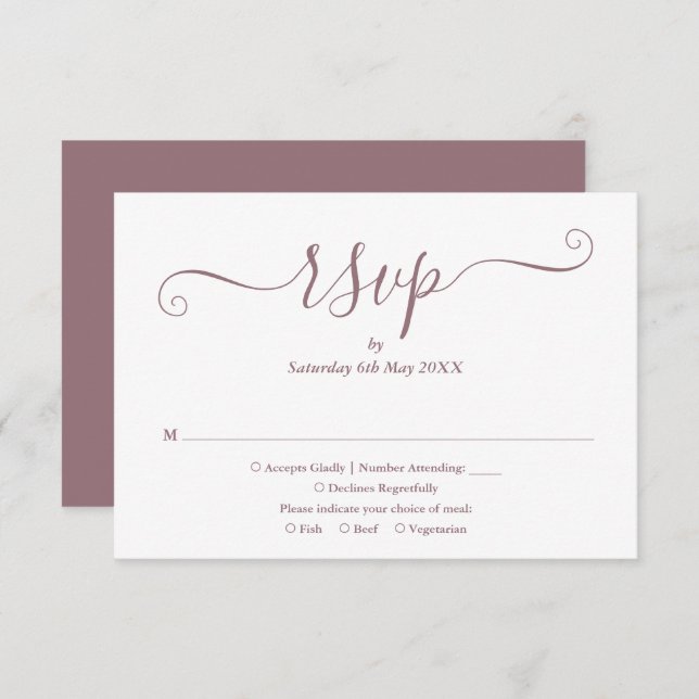 Mauve Elegant Script Wedding RSVP Card (Front/Back)