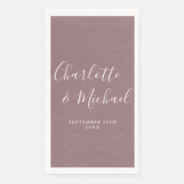 Mauve Elegant Signature Script Wedding Napkin (Front)