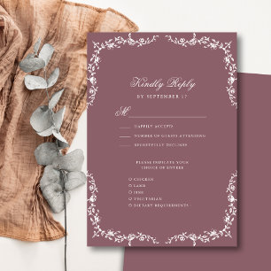 Mauve Elegant Vintage Floral Wedding RSVP Card