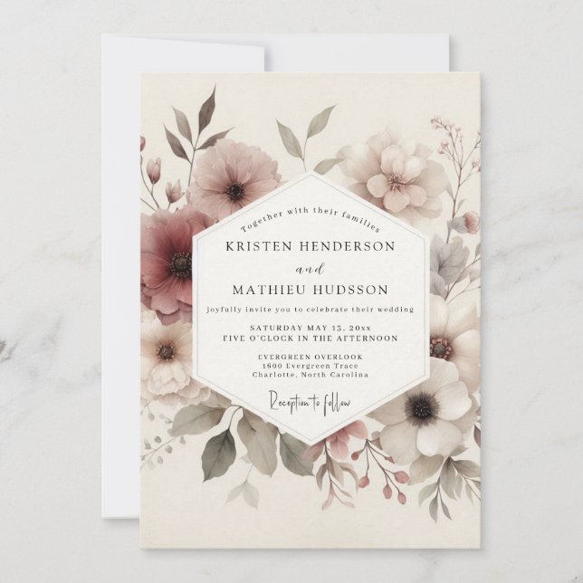 Mauve Ethereal Bloom Wedding Invitation (Front)
