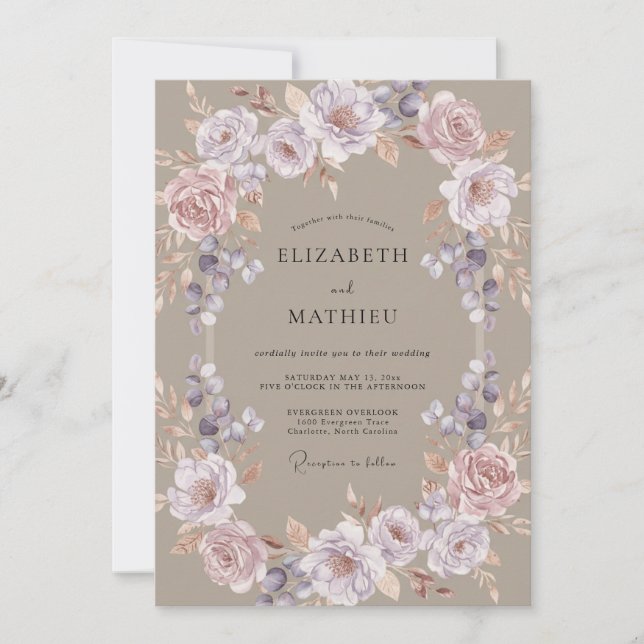Mauve Ethereal Bloom Wedding Invitation (Front)