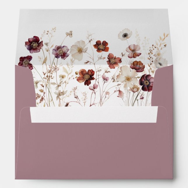 Mauve Fall Floral Wedding Envelope (Back (Bottom))
