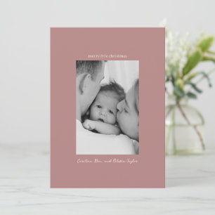 Mauve Family Photo First Merry Little Christmas Holiday Card