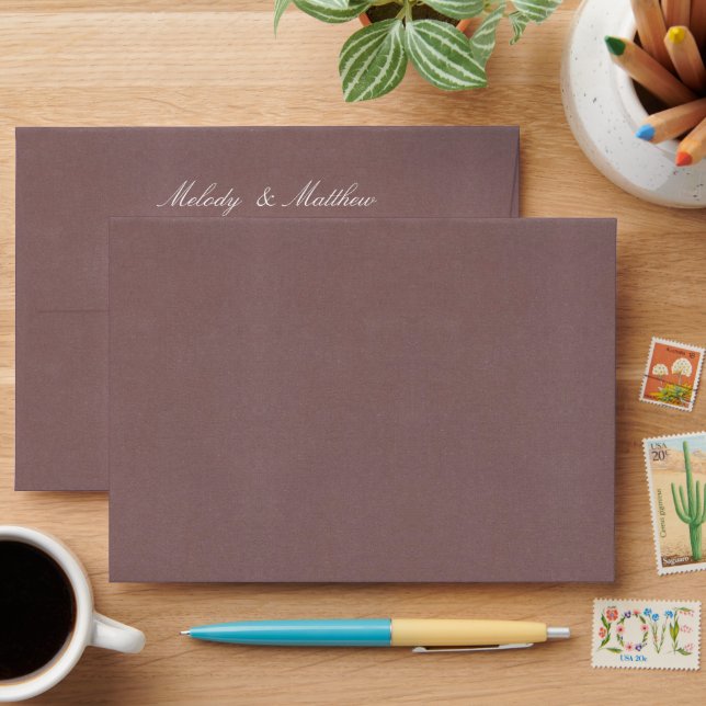 Mauve Faux Velvet Texture Print Wedding Envelope (Desk)