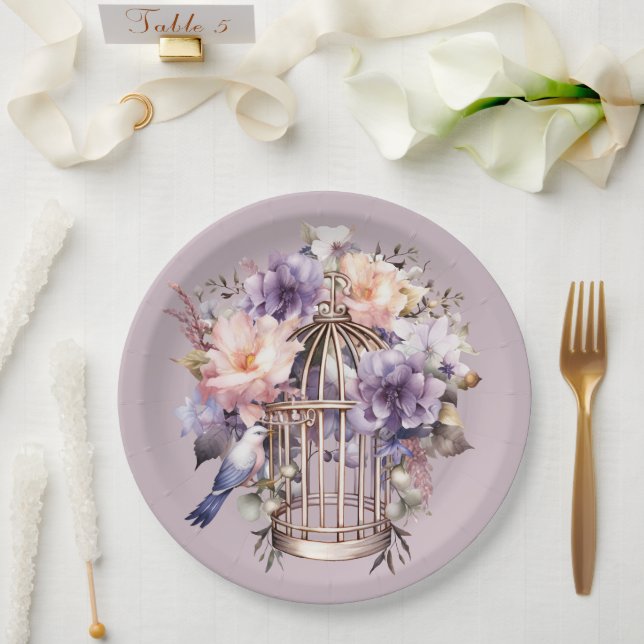 Mauve Finery Purple Pink Birdcage Shower Paper Plate (Wedding)