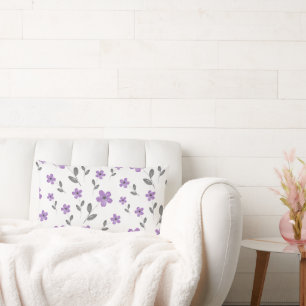 Mauve Five Petal Watercolor Flower Pattern Lumbar Cushion