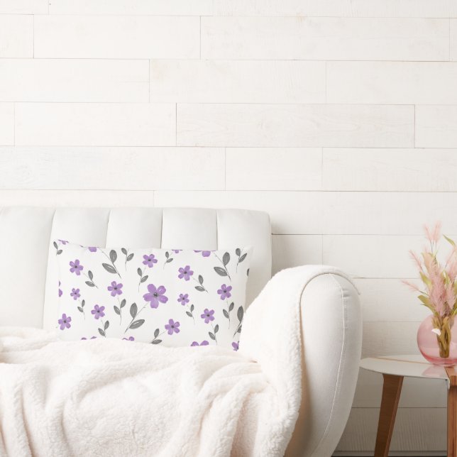Mauve Five Petal Watercolor Flower Pattern Lumbar Cushion (Couch)