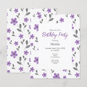 Mauve Five Petal Watercolor Flowers Pattern   Invitation