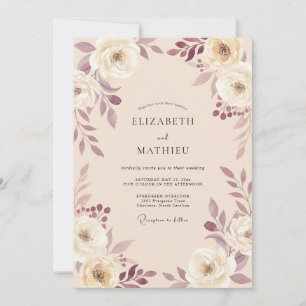 Mauve Floral Arch Romance Wedding Invitation