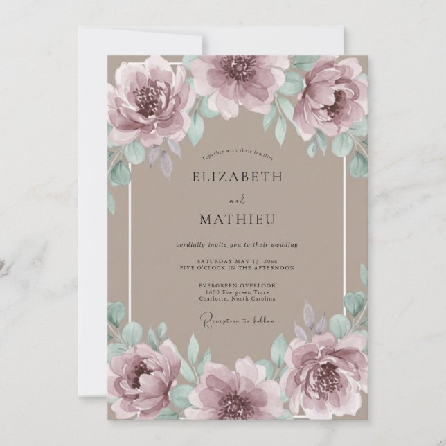 Mauve Floral Artistry Wedding Invitation (Front)