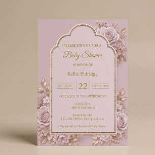 Mauve Floral Baby Shower Invitation