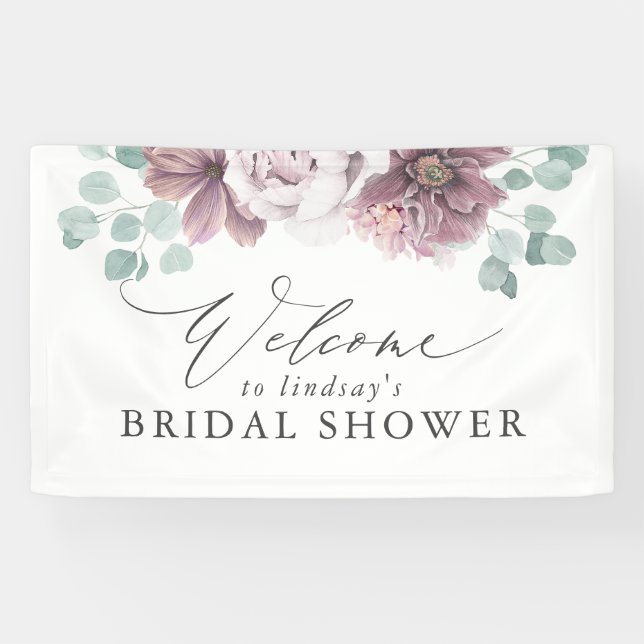Mauve Floral Bridal / Baby Shower Welcome Banner (Horizontal)