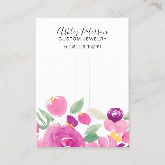 Mauve floral elegant hair clip barrette display business card (Front)