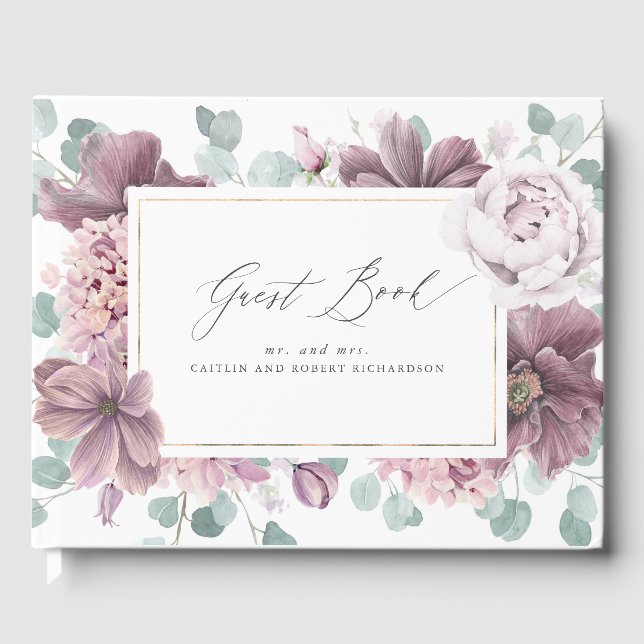 Mauve Floral Elegant Wedding Guest Book (Front)