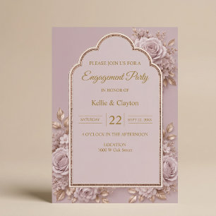 Mauve Floral Engagement Party Invitation