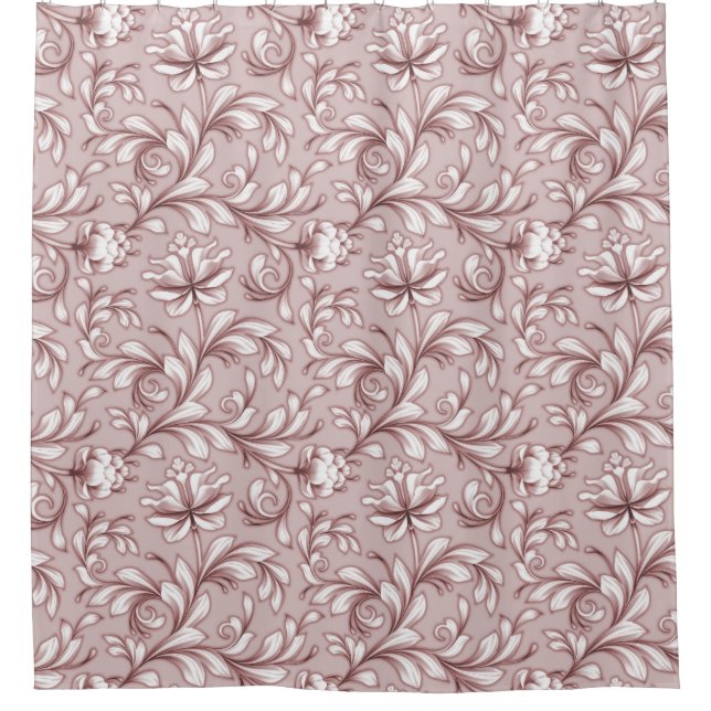 Mauve Floral Flourish Flowers Rose Neutral Shower Curtain (Front)