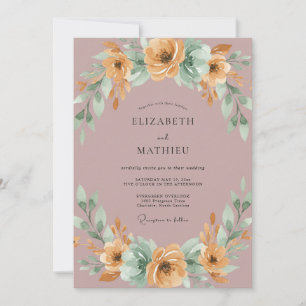 Mauve Floral Garland Wedding Invitation