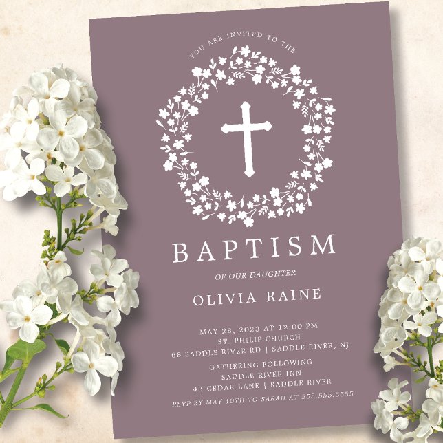 Mauve Floral Girls Baptism Invitation (Creator Uploaded)