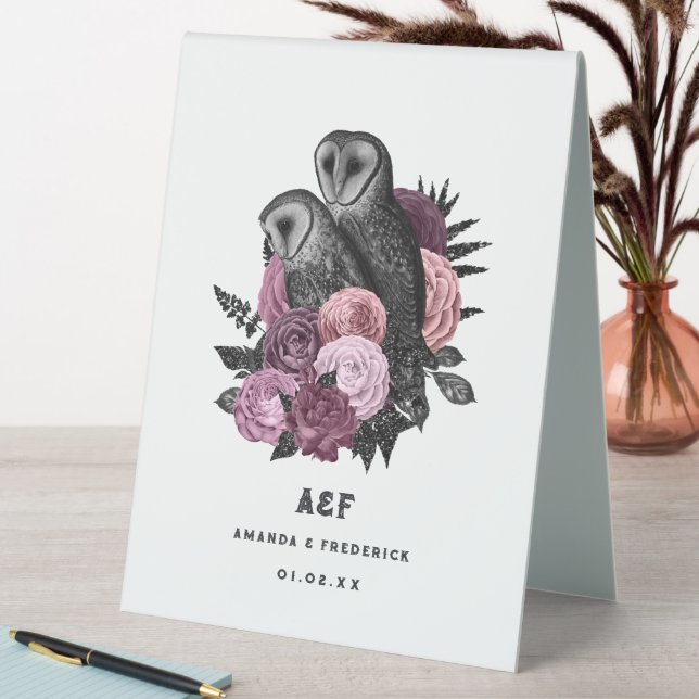 Mauve Floral Glam Gothic Owls Wedding (In SItu (Table))