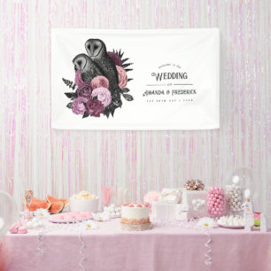 Mauve Floral Glam Gothic Owls Wedding Banner