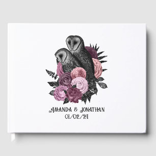 Mauve Floral Glam Gothic Owls Wedding Guest Book