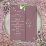 Mauve Floral Greenery Monogram Wedding Dinner Menu<br><div class="desc">This elegant mauve floral botanical greenery leaves wedding menu can be personalised with your information in chic typography with your monogram initials on the reverse. Designed by Thisisnotme©</div>