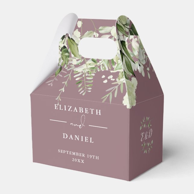 Mauve Floral Greenery Monogram Wedding Favour Box (Front Side)